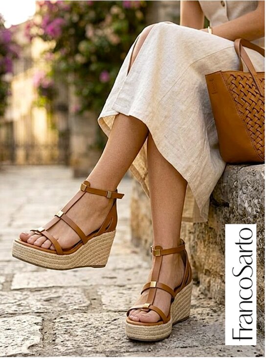 Franco Sarto Shoes - FRANCO SARTO - Pana Espadrille Wedges in a classic tan